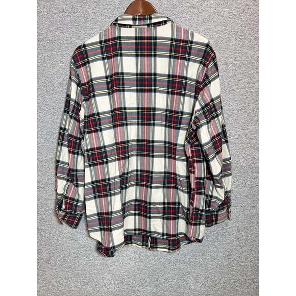 Chaps Shirt Men 1X Plaid Long Sleeve Full Zip Chest Pockets Casual Red White - Picture 9 of 9